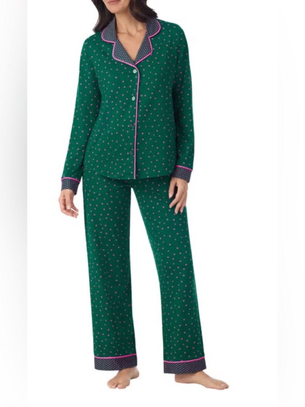 Room Service Green And Pink Star Long Sleeve Pajama Set -Sz Large-NWT